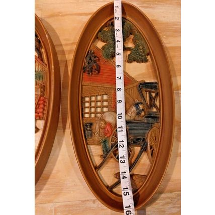 Vintage Burwood MCM 3D Molded Resin Wall Plaques Country Fisherman & Blacksmith