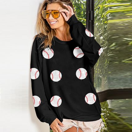 Woman Long Sleeve Baseball Sweatshirt Loose Fit Casual Game Day Run Large