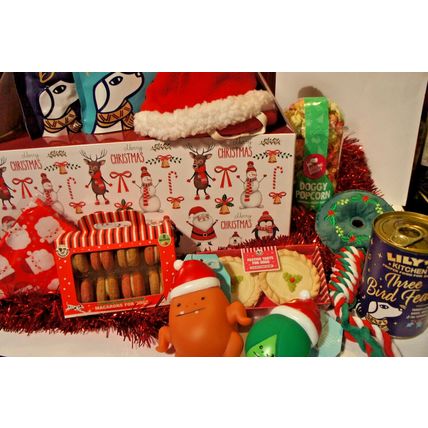 ULTIMATE DOG CHRISTMAS TREAT & TOY HAMPER XMAS GIFT BOX FILLED WITH FESTIVE FUN