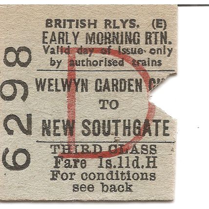 B.R. Edmondson Ticket - Welwyn Garden City to New Southgate