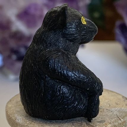 Vintage Black Forest Bear W Yellow Eyes Plastic Figure Toy JC Hong Kong 1 3/8"