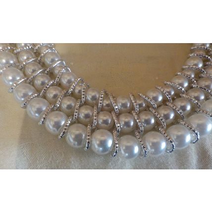3 Strand Faux Pearl & Silver Metal Costume Jewellery Looped Necklace
