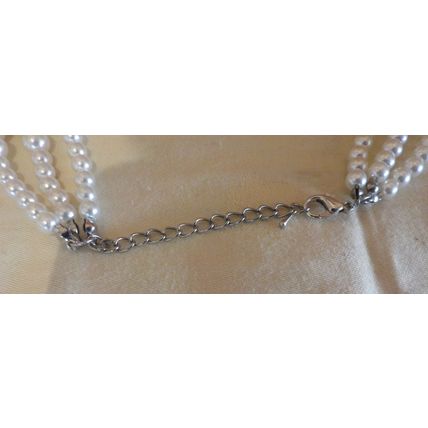 3 Strand Faux Pearl & Silver Metal Costume Jewellery Looped Necklace