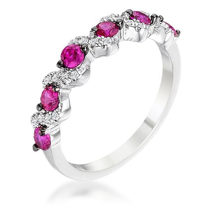 18Ct Rhodium and Hematite Plated S Shape Fuchsia and Clear CZ Half Eternity ...