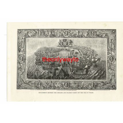 Engagement Off Isle Of Wight, Spanish Armada, Book Illustration (Print), 1887