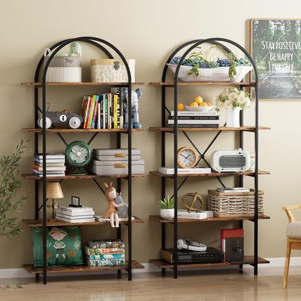 Arched Bookshelf 5 Tier Book Shelf, 31.5 Inch Width Industrial Arch Bookcase, Cu