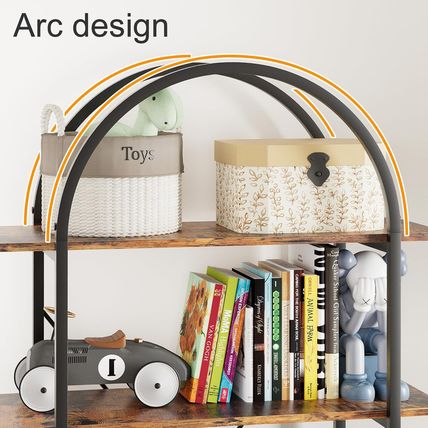 Arched Bookshelf 5 Tier Book Shelf, 31.5 Inch Width Industrial Arch Bookcase, Cu