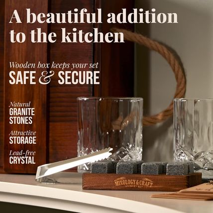 Mixology & Craft Whiskey Stones Gift Set for Men - 2 Glasses, 8 Chilling Rocks &
