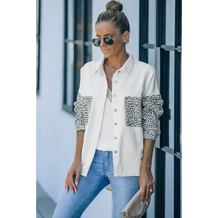 White Contrast Leopard Denim Jacket