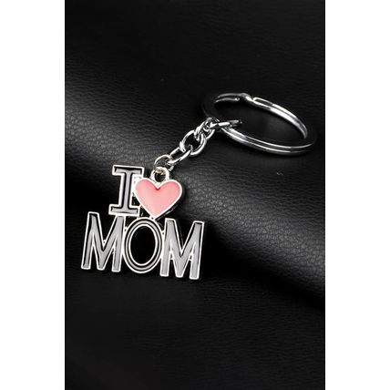 Black I LOVE MOM Keychain