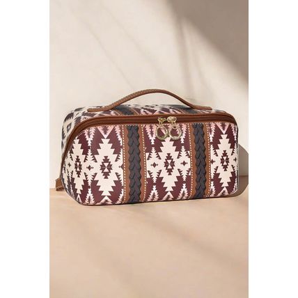 Light French Beige Geometric Braided Print Makeup Bag with Handle