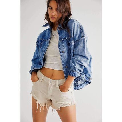 Dark Blue Washed Oversize Pocketed Denim Jacket