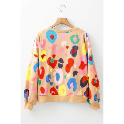 Khaki Multicolor Leopard Printed Drop Shoulder Pullover Sweatshirt