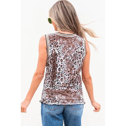 Multicolour Cheetah Checkered Dual Print Reversible Round Neck Mesh Tank Top