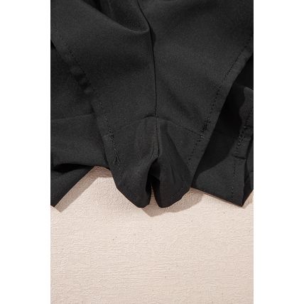 Black Crossed Waist Tiered Flowy Shorts