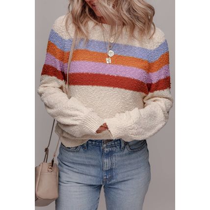 Jet Stream Striped Color Block Loose Sleeve Chic Sweater
