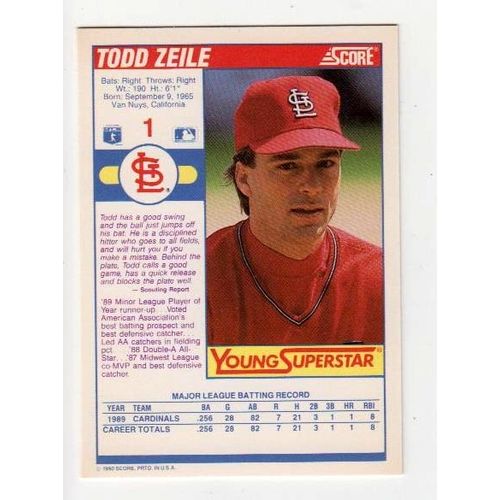1990 Score Young Superstars Todd Zeile RC rookie card #1 – Cardinals