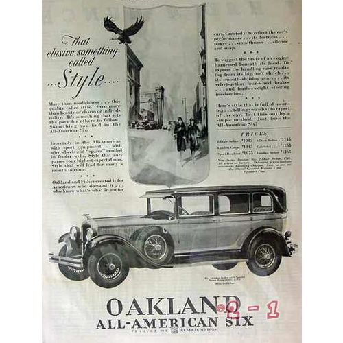 OAKLAND ALL-AMERICAN SIX 1928 car vintage ad