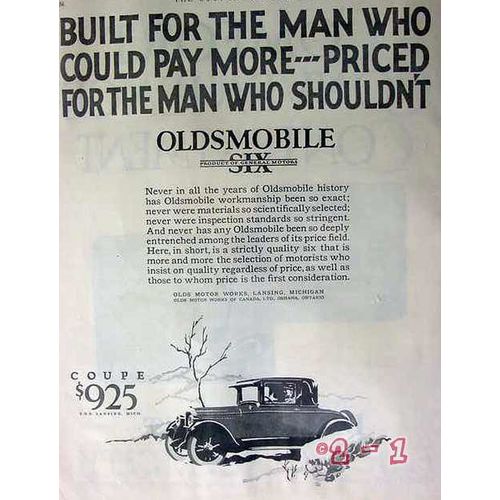 OLDS MOTOR WORKS 1926 Oldsmobile Six built man pay more car vintage ad