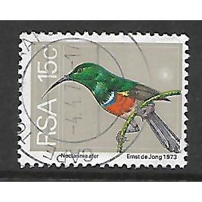SOUTH AFRICA 1974 15c GREATER DOUBLE COLLARED SUNBIRD SG358 FINE USED#