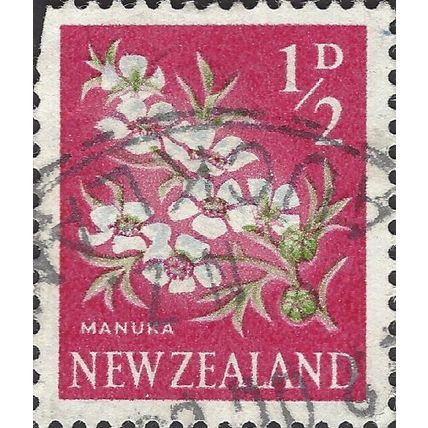 NEW ZEALAND, FLOWER, Manuka, Leptospermum scoparium, red 1960, ½d, #2