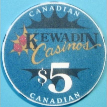 Kewadin Canadian. $5 Casino Chip. Sault Ste Marie, MI. X05.