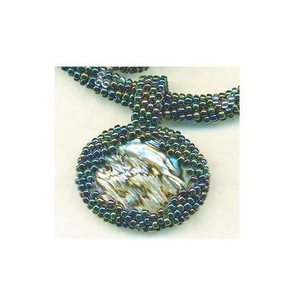 Black Rainbow Bead Crochet Rope Choker Paua Shell Pendant 1
