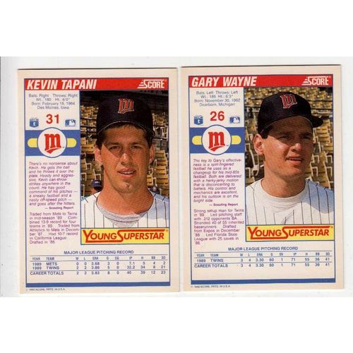 2 1990 Score Young Superstars Twins RC rookie cards #26 Wayne, #31 Tapani