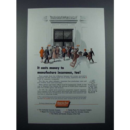 1954 America Fore Insurance Ad - It Costs Money
