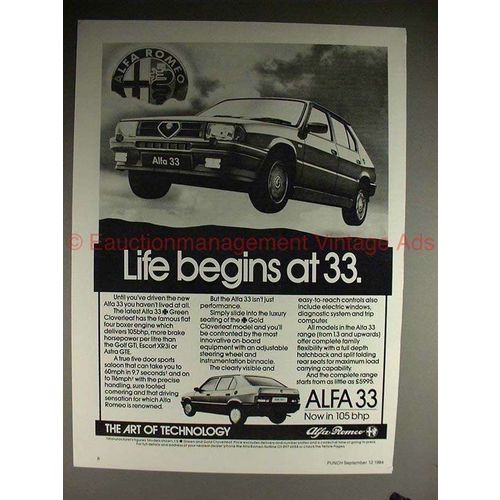 1984 Alfa Romeo Alfa 33 Car Ad - Life begins at 33!!