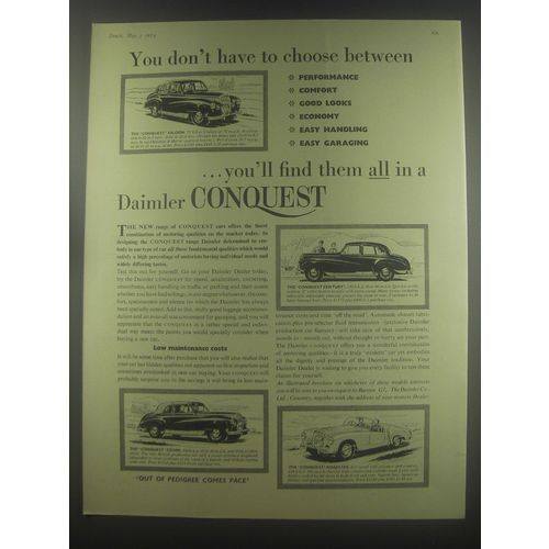 1954 Daimler Conquest Cars Advertisement - Saloon, Century, Coupe and Roadster