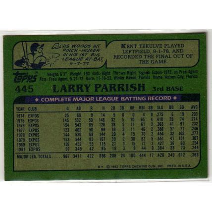 1982 Topps baseball card 445 Larry Parrish- Expos