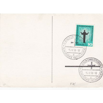 West Berlin 1958 Catholics Day Postcard FDI Berlin special cancel Unaddressed