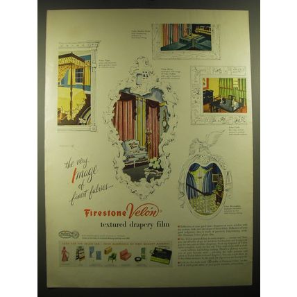1950 Firestone Velon Textured Drapery Film Ad - The very image of finest fabrics