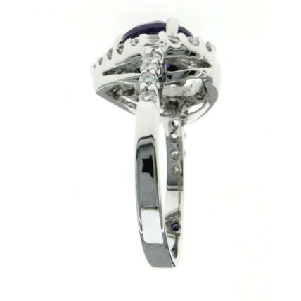 New Real 925 Sterling Silver Luxury Jewelry Heart Halo Round purple stone Ring