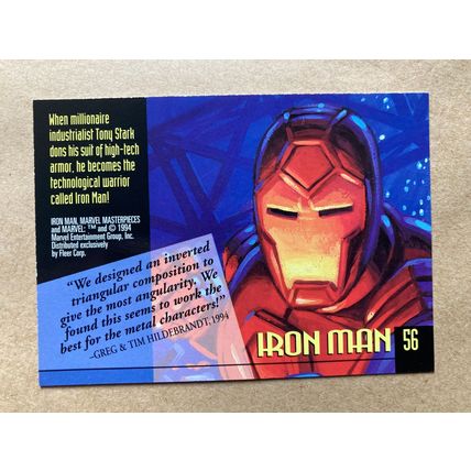 Marvel Masterpieces 1994 Base trading Card # 56 Iron Man (B) Fleer