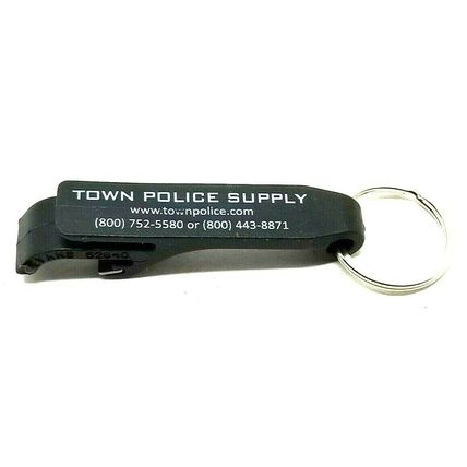 Town Police Supply Bottle and Can Opener Advertisement Keychain Black (B18)