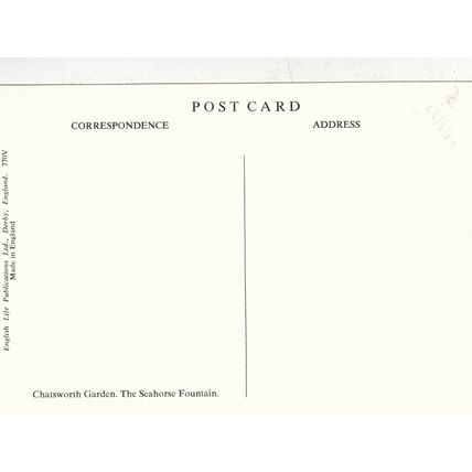Chatsworth Garden the Seahorse Fountain Derbyshire Postcard unused VGC