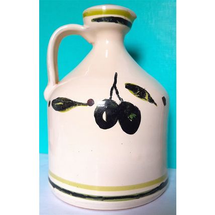 AN OLIVE OIL FLAGON - CREAM with OLIVES + LEAVES - 16 x 11 cm - GOOD CONDITION