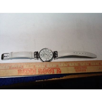 Ladies Embassy White Dail White Faux Leather Buckle Band Quartz Watch EM3674L