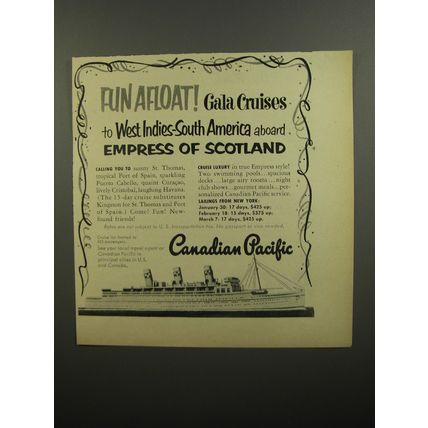 1952 Canadian Pacific Cruise Ad - Fun Afloat! Gala Cruises to West Indies