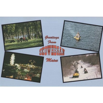 Speedboat Racing Tobogganing Belmont Motel Skowhegan Canada Postcard