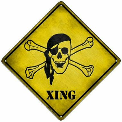 Skull Crossbones Pirate Crossing 8" Metal Sign yellow caution aluminum xing