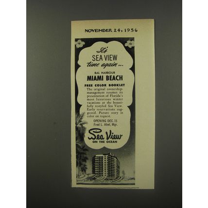 1956 Sea View on the Ocean Resort Ad - It's Sea View time again.. Bal Harbour
