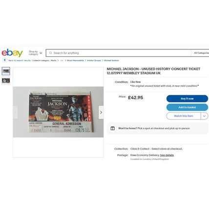 Michael Jackson Wembley Used Concert 1997