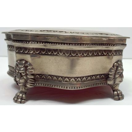 VINTAGE Dieu et Mon Droit British Royal Crest Silver Plated Jewelry Box Lion Ft