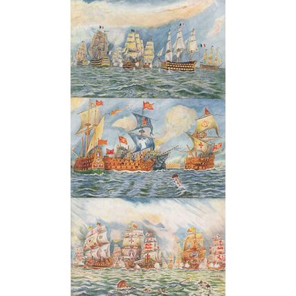 The Spanish Armada Procession Of War Ships 3x Old Postcard s