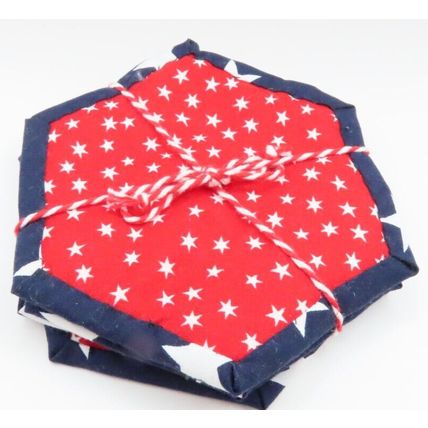 Christmas Coasters Fabric Handmade Hexagon Red & Blue Gift Home Decor Christmas