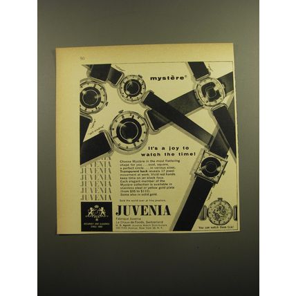 1960 Juvenia Mystere Watches Ad - Oval, Square, Petite, self-winding, lilliput