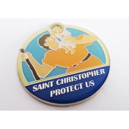 Saint Christopher PROTECT US Chrome Metal Emblem Badge